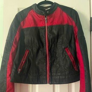 Free People Detroit Black and Red Moto Zipper Jacket